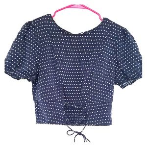 Navy and white polka dot crop top